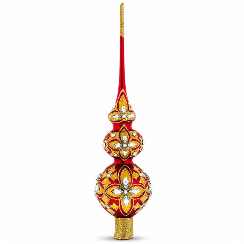 Diamond Stars Double Ball Glass Christmas Tree Topper 16 Inches