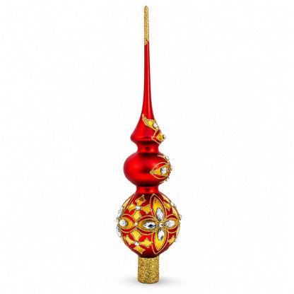 Diamond Stars Double Ball Glass Christmas Tree Topper 16 Inches
