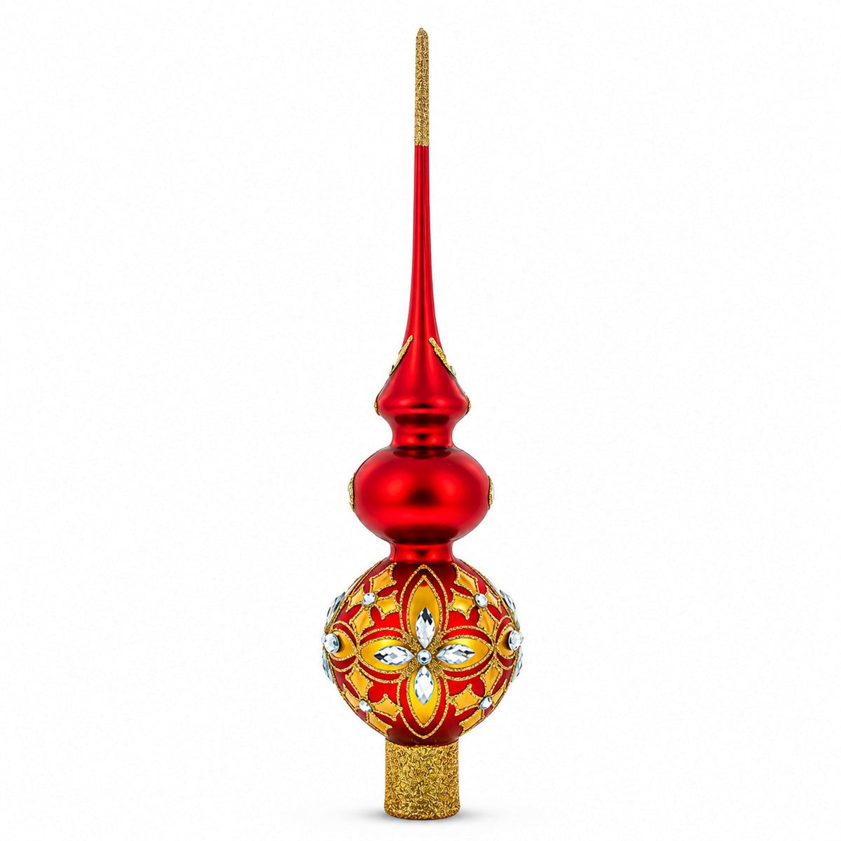 Diamond Stars Double Ball Glass Christmas Tree Topper 16 Inches