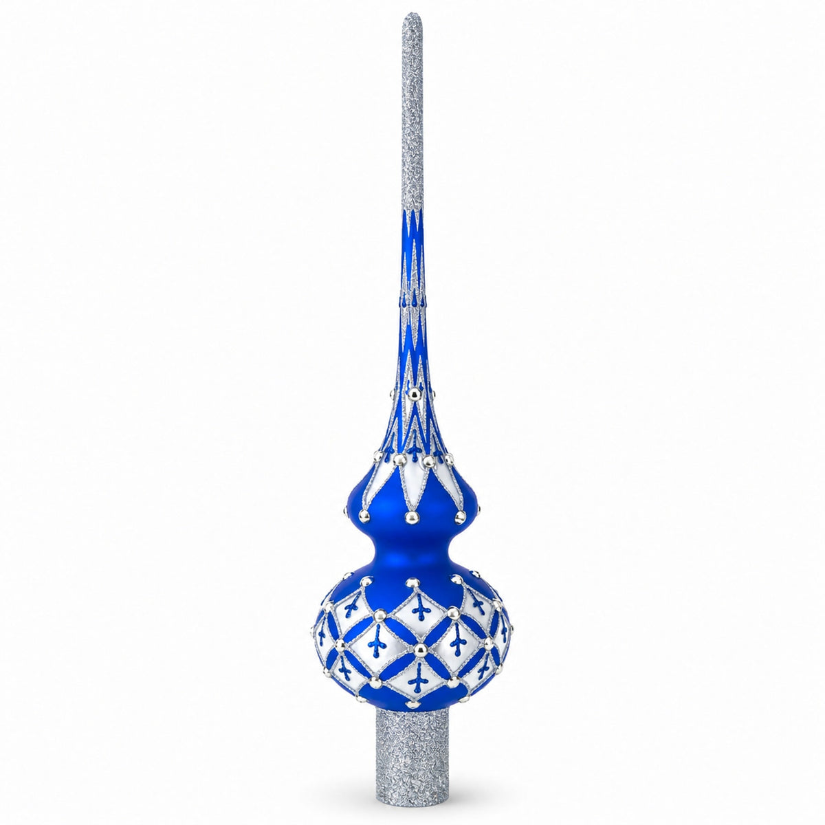 Silver Diamonds on Blue Glass Tree Topper