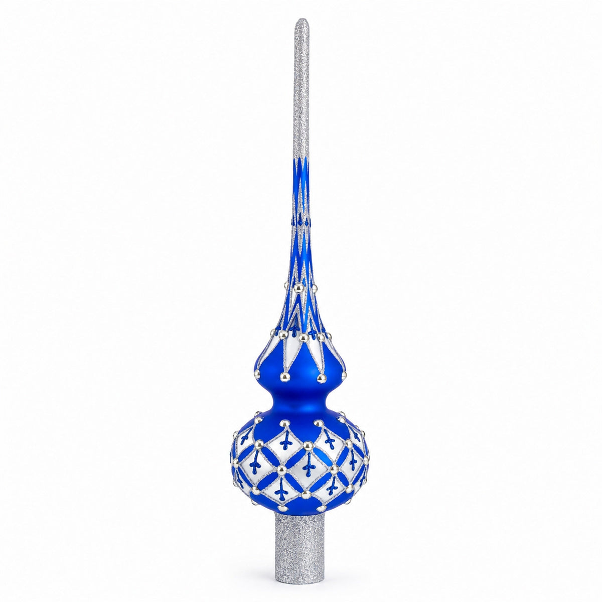 Silver Diamonds on Blue Glass Tree Topper