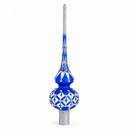 Silver Diamonds on Blue Glass Tree Topper