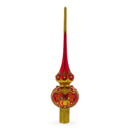 Golden Scrolls on Red Glass Tree Topper