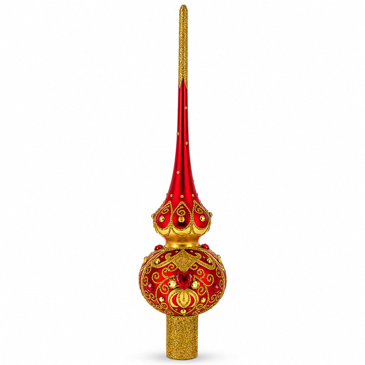 Golden Scrolls on Red Glass Tree Topper