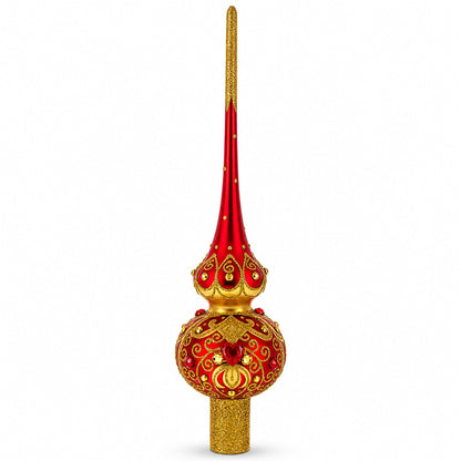 Golden Scrolls on Red Glass Tree Topper
