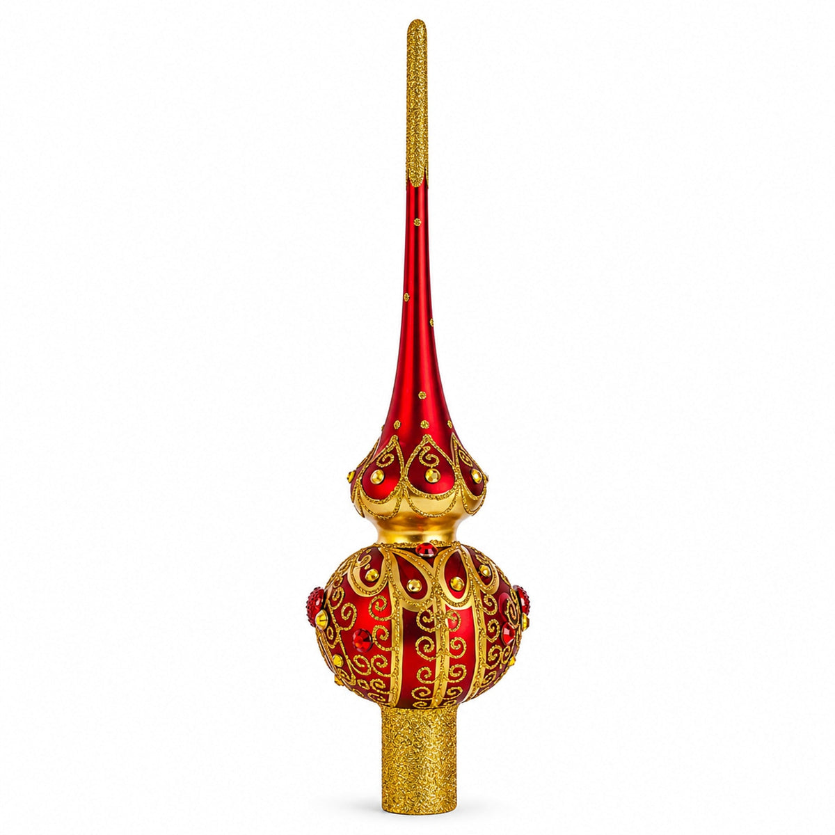 Golden Scrolls on Red Glass Tree Topper