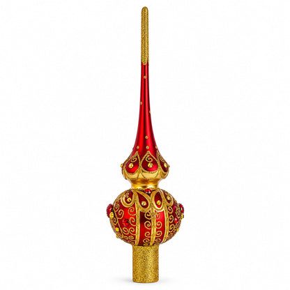 Golden Scrolls on Red Glass Tree Topper
