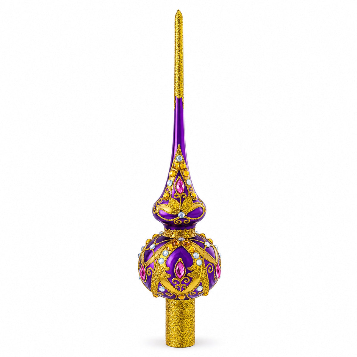 Gold and White Jewels on Purple Glass Tree Topper