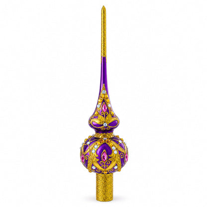 Gold and White Jewels on Purple Glass Tree Topper