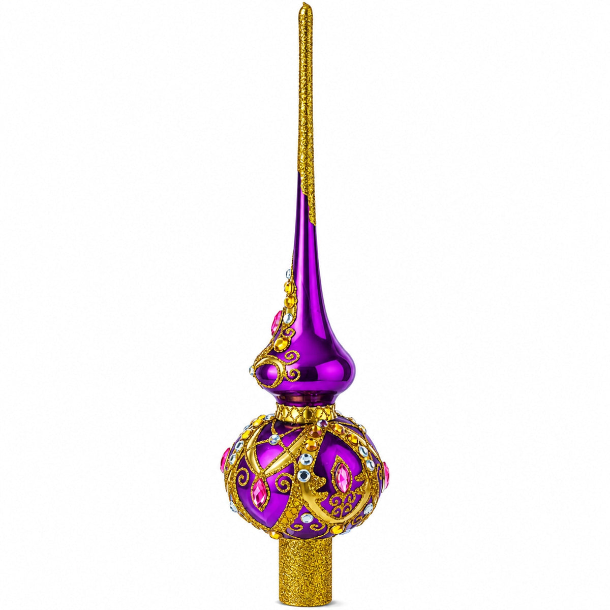 Gold and White Jewels on Purple Glass Tree Topper