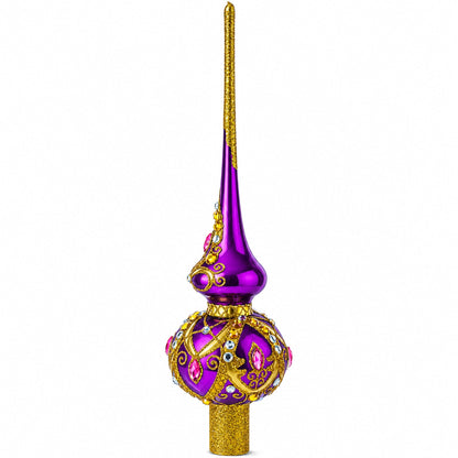 Gold and White Jewels on Purple Glass Tree Topper