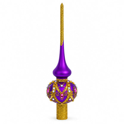 Gold and White Jewels on Purple Glass Tree Topper
