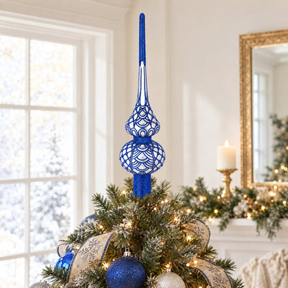 Blue on Silver Glass Tree Topper