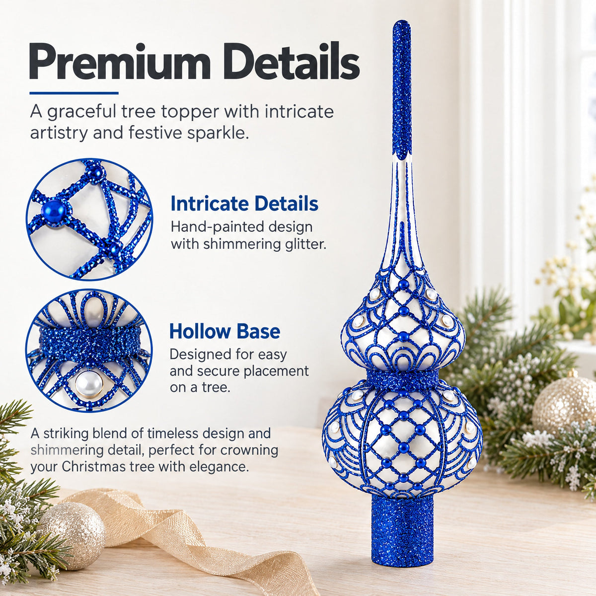 Blue on Silver Glass Tree Topper