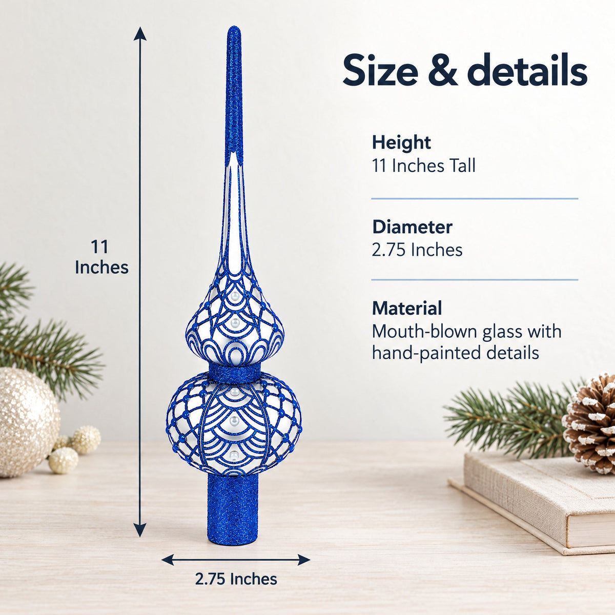 Blue on Silver Glass Tree Topper