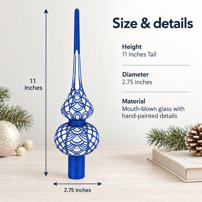Blue on Silver Glass Tree Topper