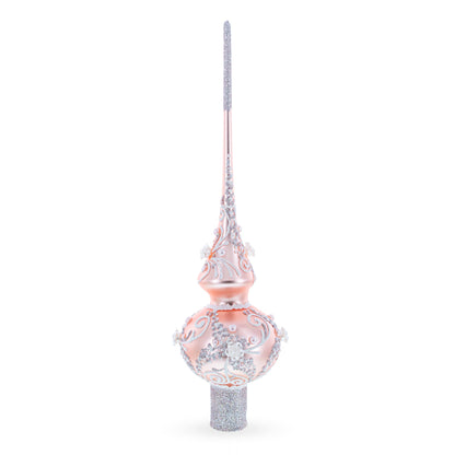Silver Swirls on Metallic Rose Pink Glass Tree Topper