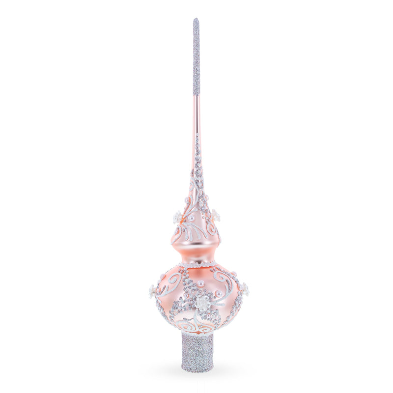 Silver Swirls on Metallic Rose Pink Glass Tree Topper