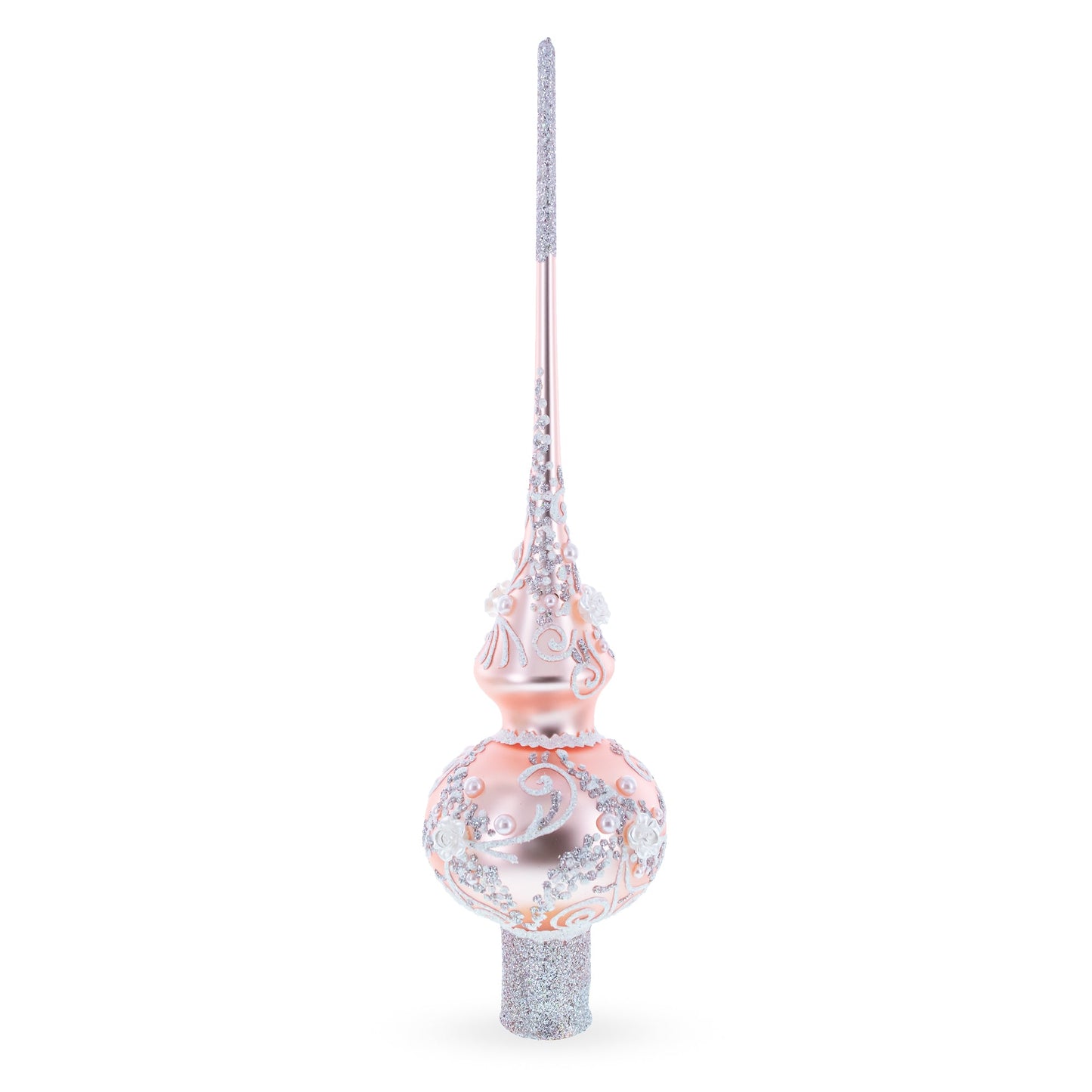 Silver Swirls on Metallic Rose Pink Glass Tree Topper