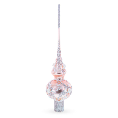 Silver Swirls on Metallic Rose Pink Glass Tree Topper
