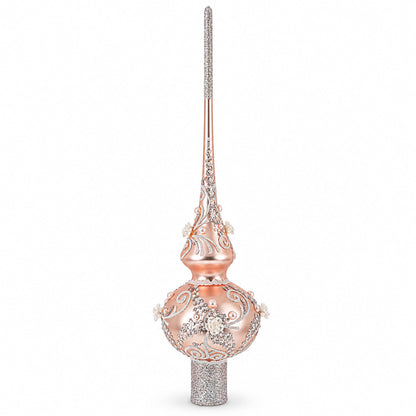 Silver Swirls on Metallic Rose Pink Glass Tree Topper