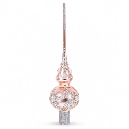 Silver Swirls on Metallic Rose Pink Glass Tree Topper