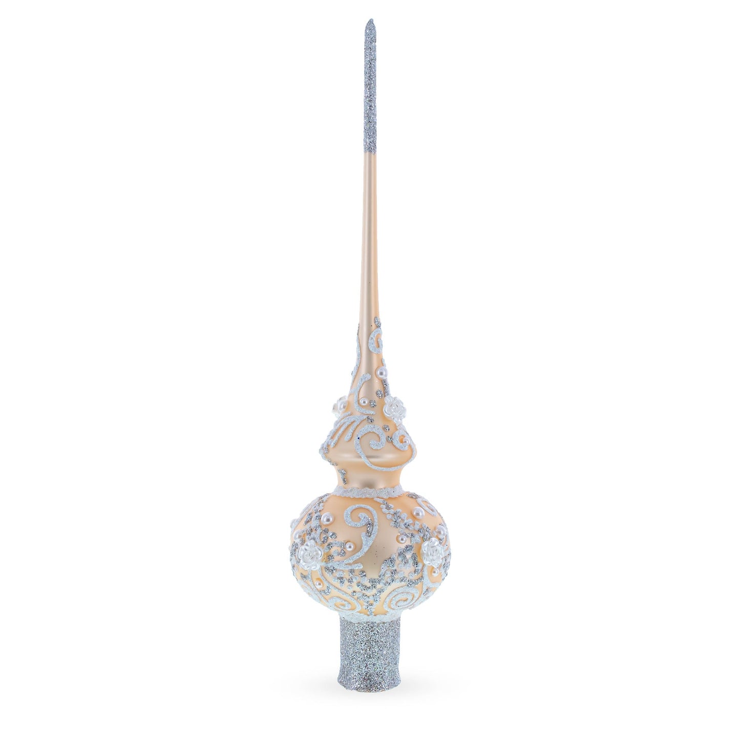 White Swirls on Champagne Glass Tree Topper