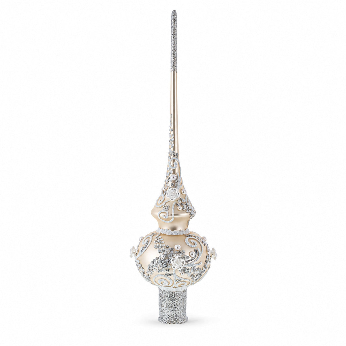 White Swirls on Champagne Glass Tree Topper