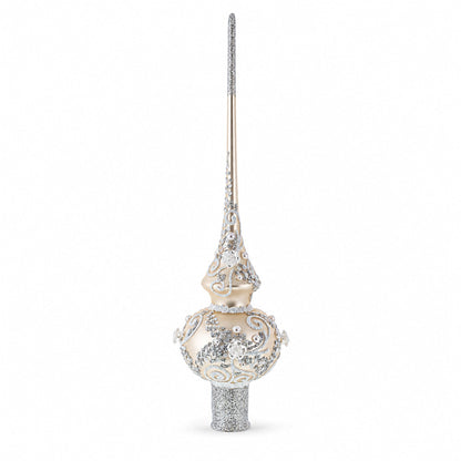 White Swirls on Champagne Glass Tree Topper