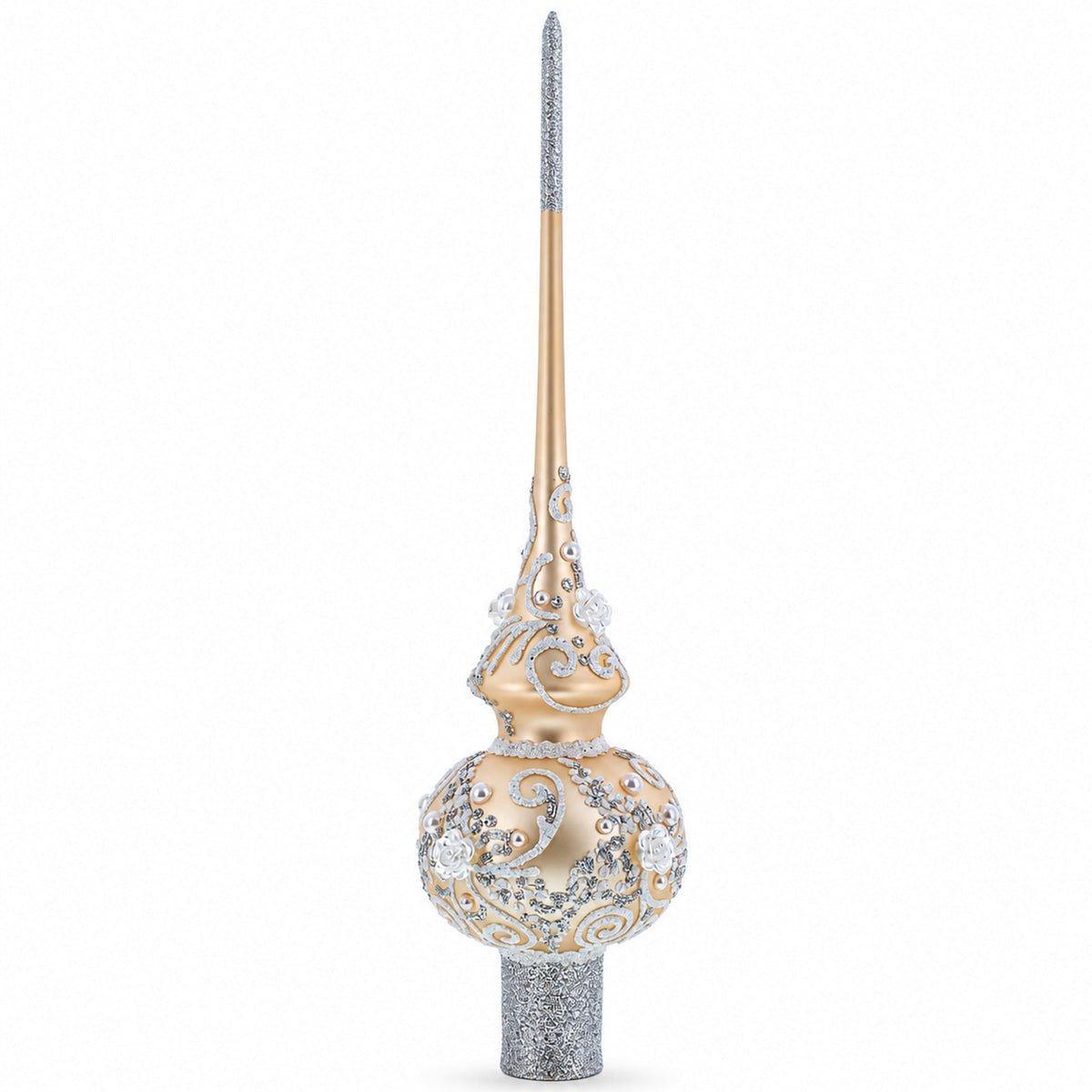 White Swirls on Champagne Glass Tree Topper
