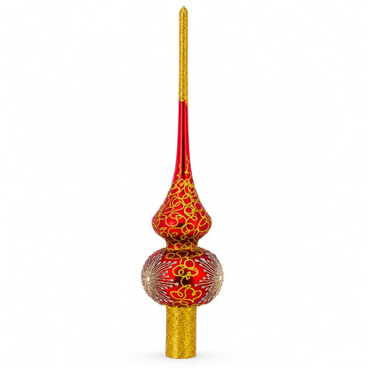 Radiant Jeweled Snowflake on Red Glass Christmas Tree Topper 11 Inches