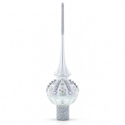 White Jewels on Silver Glass Christmas Tree Topper 11 Inches