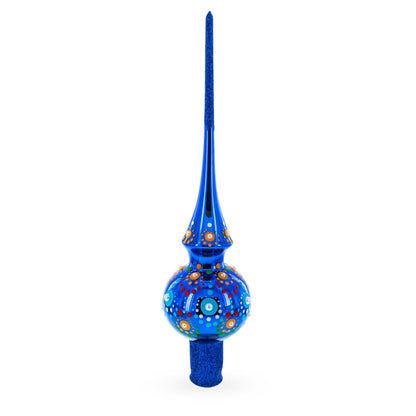 Glossy Blue with Festive Accents Glass Christmas Tree Topper