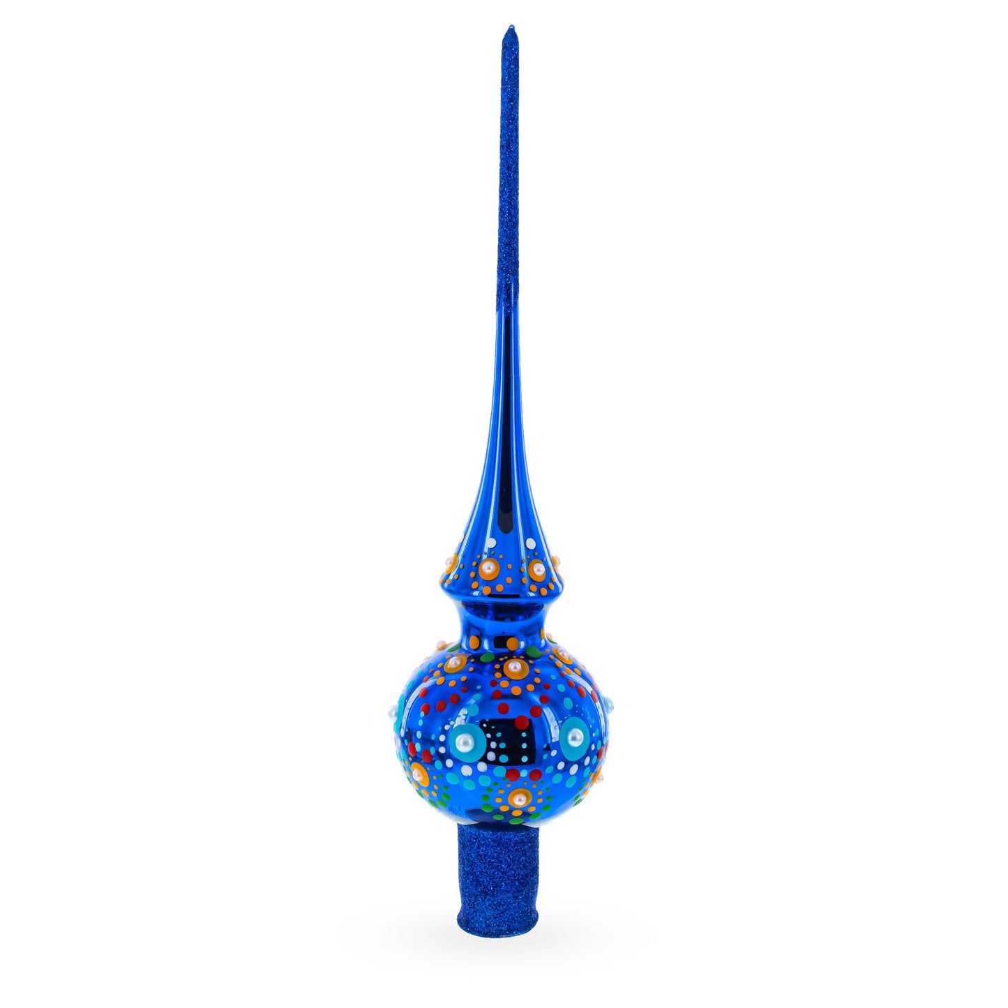 Glossy Blue with Festive Accents Glass Christmas Tree Topper