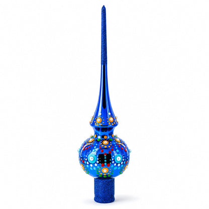 Glossy Blue with Festive Accents Glass Christmas Tree Topper