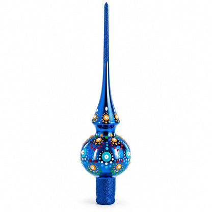 Glossy Blue with Festive Accents Glass Christmas Tree Topper