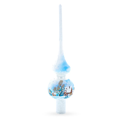 Winter Wonderland Scene with Sparkling Snow Glass Christmas Tree Topper 11 Inches