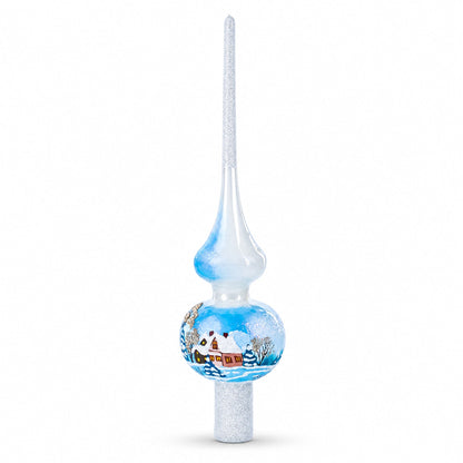 Winter Wonderland Scene with Sparkling Snow Glass Christmas Tree Topper 11 Inches