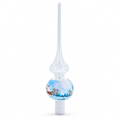 Winter Wonderland Scene with Sparkling Snow Glass Christmas Tree Topper 11 Inches