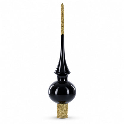 Glossy Black Glass Christmas Tree Topper 11 Inches