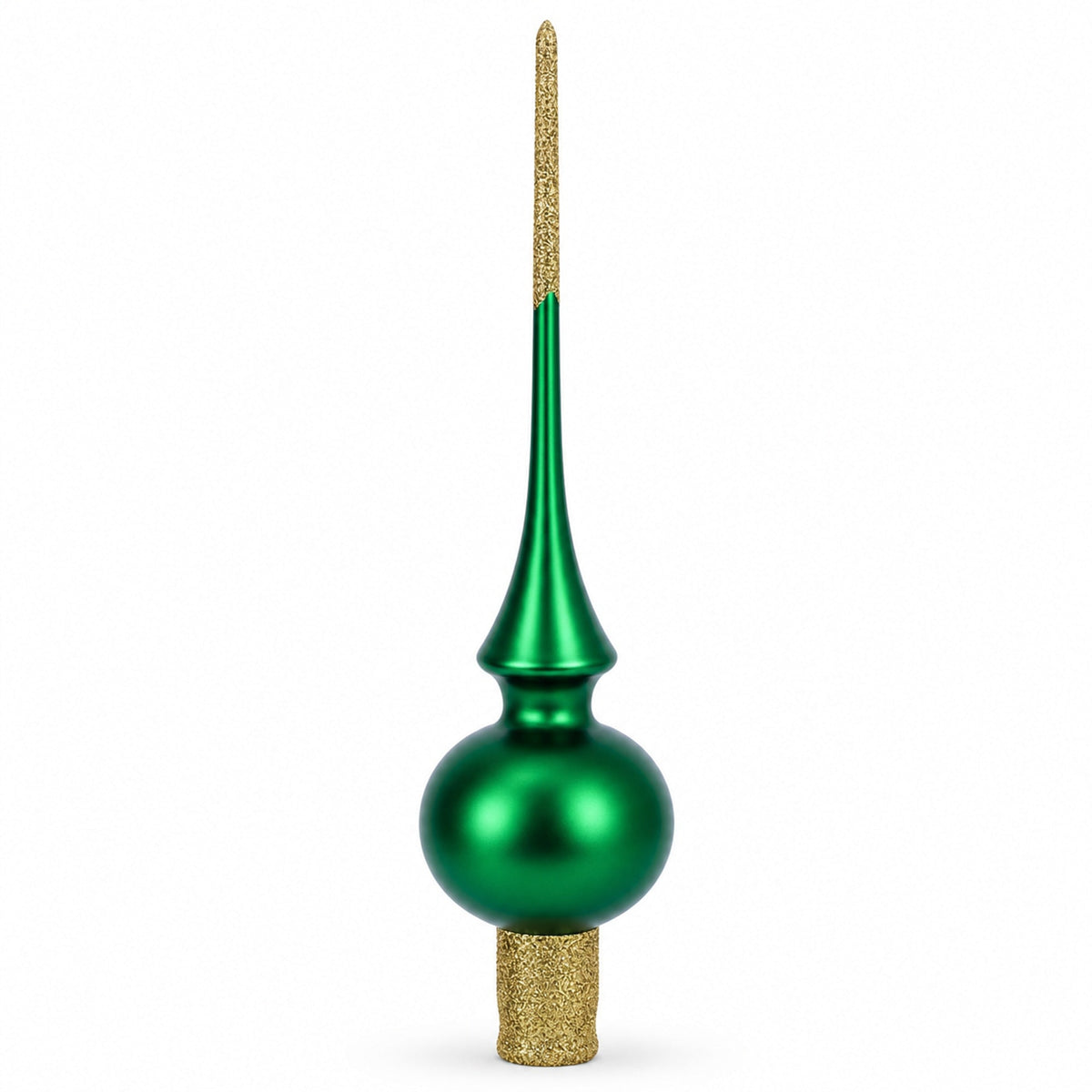 Solid Green with Sparkling Top Glass Christmas Tree Topper 11 Inches