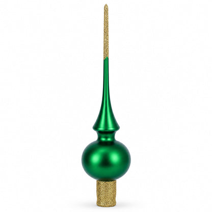 Solid Green with Sparkling Top Glass Christmas Tree Topper 11 Inches