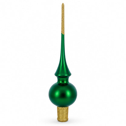 Solid Green with Sparkling Top Glass Christmas Tree Topper 11 Inches