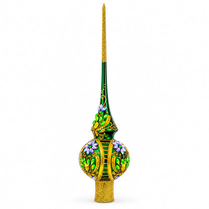 Enchanted Emerald Jeweled Green Glass Christmas Tree Topper 11 Inches