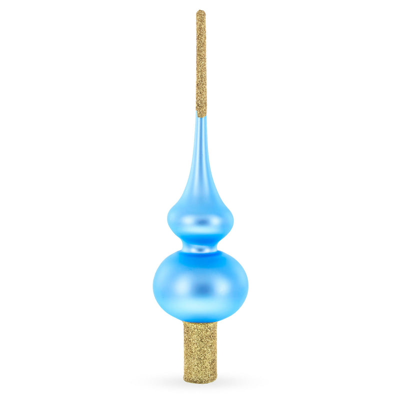 Blue with Sparkling Top Glass Christmas Tree Topper 11 Inches