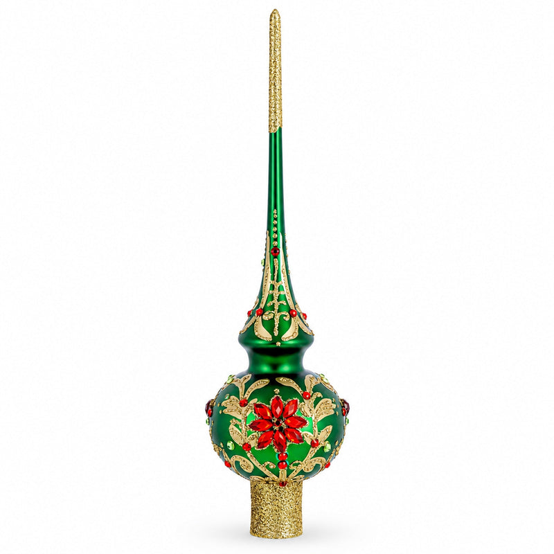 Regal Emerald & Red Glass Christmas Tree Topper 11 Inches
