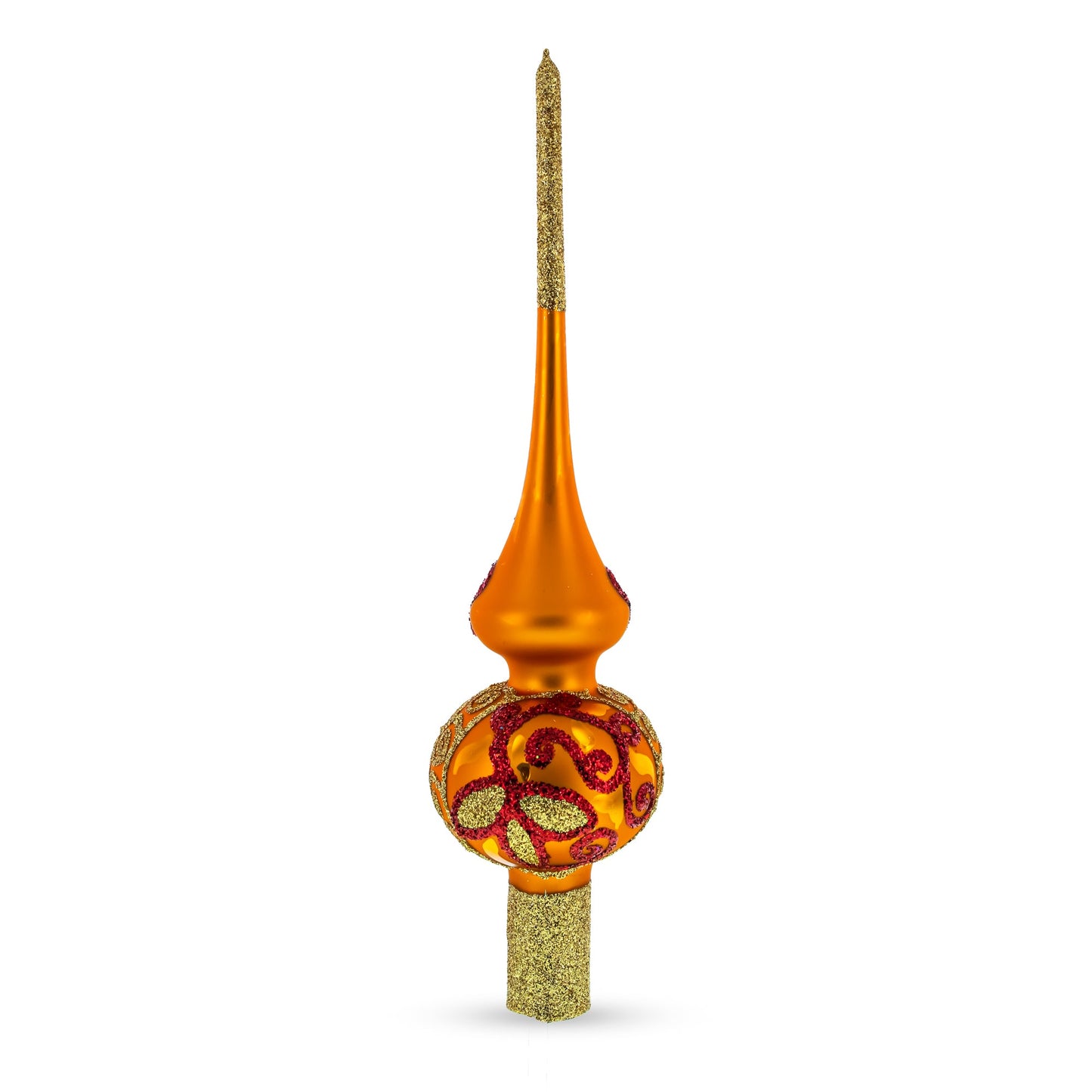 Sparkling Leaves on Gold Glass Christmas Tree Topper 11 Inches