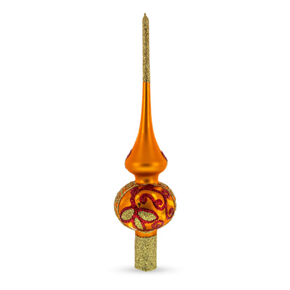 Sparkling Leaves on Gold Glass Christmas Tree Topper 11 Inches