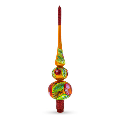 Peaches on Gold Glass Christmas Tree Topper 12.5 Inches