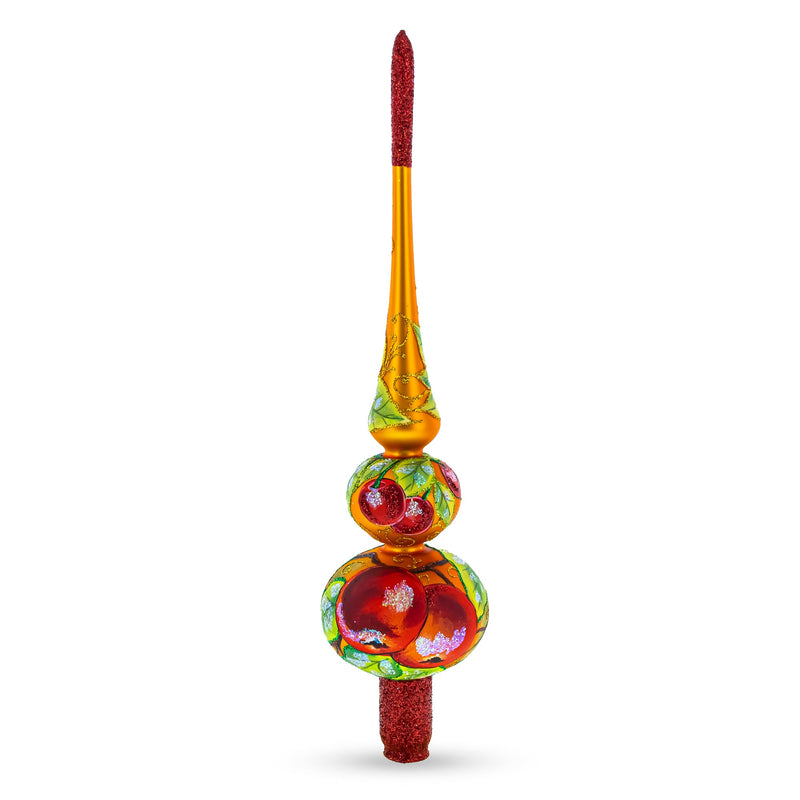 Peaches on Gold Glass Christmas Tree Topper 12.5 Inches